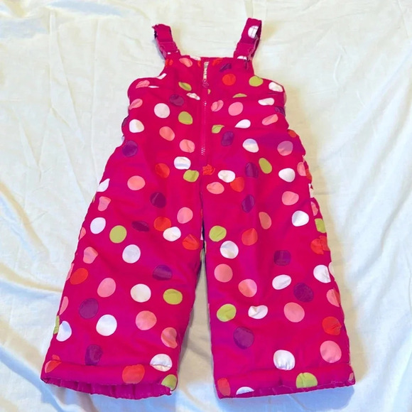 Osh Kosh Pink polka dotted snow overalls 18 months  sledding outdoors - Picture 1 of 6